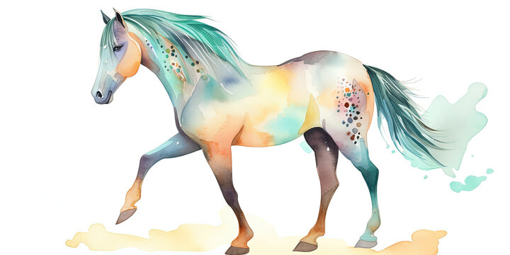 Watercolor Painting Of Fantastic Horse