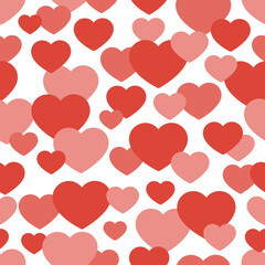 Simple heart shape seamless pattern. Red and pink different size hearts background. Endless love sign wrapping paper. Textile sample, design for wedding invitations, marriage posters, valentine cards.