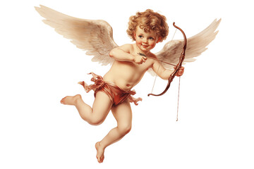 vintage romantic illustration of a cherub or cupid with bow and arrow isolated on a transparent background, generative ai - obrazy, fototapety, plakaty