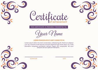 Colorful certificate of achievement template with ornament frame