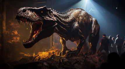 Dinosaur Museum Tyrannosaurus Rex Fossil Exhibit. - obrazy, fototapety, plakaty