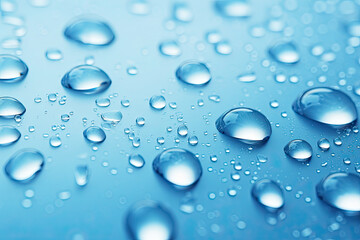 The droplets of water in blue backgrounds, in the style of high-key lighting, rounded, color splash. AI Generative