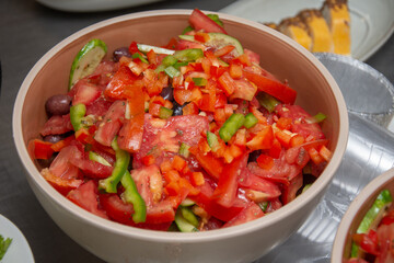 Cucumber salad with tomatoes, cheese,