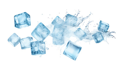 flying ice cubes isolated on transparent background cutout