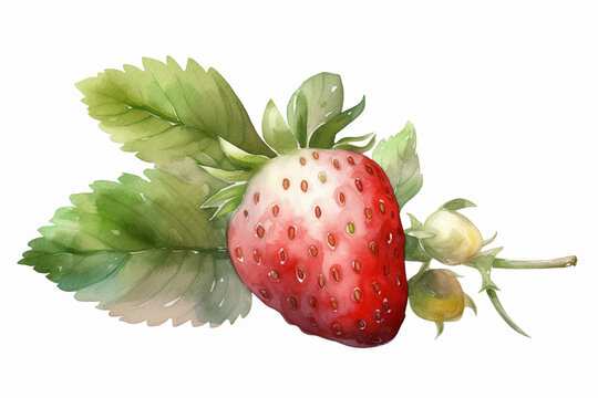 Watercolor Painting Of Fresh Big Strawberry Berry