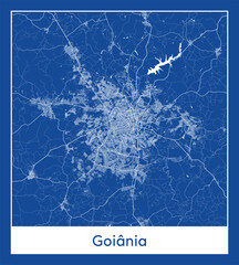 Goiania Brazil South America City map blue print vector illustration
