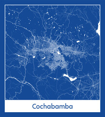 Cochabamba Bolivia South America City map blue print vector illustration