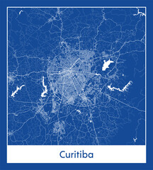 Curitiba Brazil South America City map blue print vector illustration