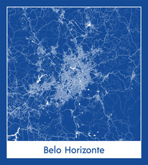 Belo Horizonte Brazil South America City map blue print vector illustration