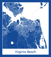 Virginia Beach United States North America City map blue print vector illustration