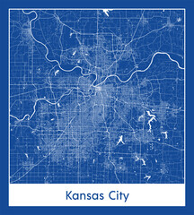 Kansas City United States North America City map blue print vector illustration