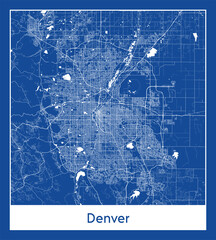 Denver United States North America City map blue print vector illustration