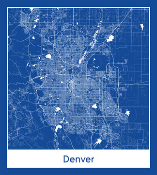 Denver United States North America City map blue print vector illustration