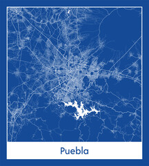 Puebla Mexico North America City map blue print vector illustration