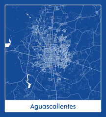 Aguascalientes Mexico North America City map blue print vector illustration