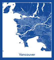 Vancouver Canada North America City map blue print vector illustration