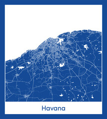 Havana Cuba North America City map blue print vector illustration