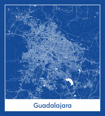 Guadalajara Mexico North America City map blue print vector illustration