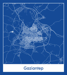 Gaziantep Turkey Asia City map blue print vector illustration