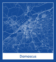 Damascus Syria Asia City map blue print vector illustration