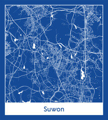 Suwon South Korea Asia City map blue print vector illustration