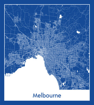 Melbourne Australia City map blue print vector illustration