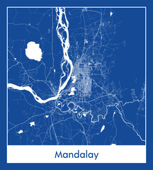 Mandalay Myanmar Asia City map blue print vector illustration