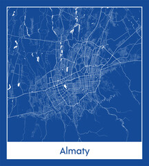 Almaty Kazakhstan Asia City map blue print vector illustration
