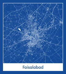 Faisalabad Pakistan Asia City map blue print vector illustration
