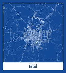 Erbil Iraq Asia City map blue print vector illustration