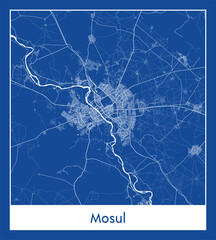 Mosul Iraq Asia City map blue print vector illustration
