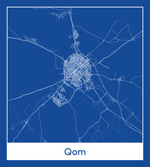 Qom Iran Asia City map blue print vector illustration