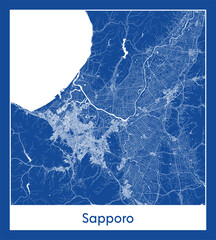 Sapporo Japan Asia City map blue print vector illustration