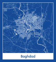 Baghdad Iraq Asia City map blue print vector illustration
