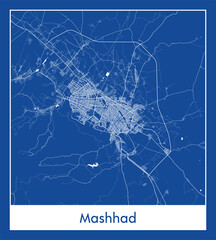 Mashhad Iran Asia City map blue print vector illustration