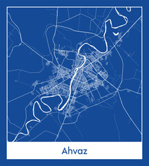Ahvaz Iran Asia City map blue print vector illustration