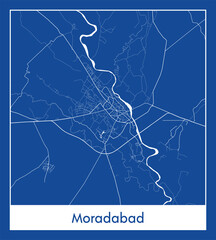 Moradabad India Asia City map blue print vector illustration
