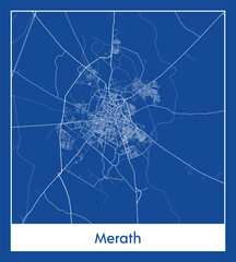 Merath India Asia City map blue print vector illustration