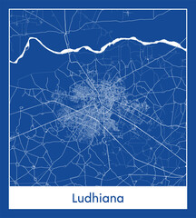 Ludhiana India Asia City map blue print vector illustration