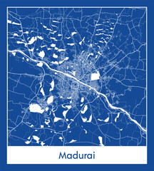 Madurai India Asia City map blue print vector illustration