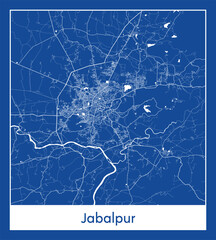 Jabalpur India Asia City map blue print vector illustration