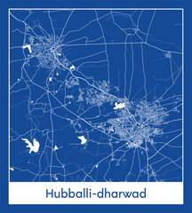 Hubballi-dharwad India Asia City map blue print vector illustration