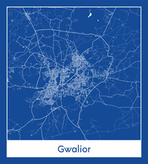 Gwalior India Asia City map blue print vector illustration