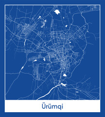 Ürümqi China Asia City map blue print vector illustration