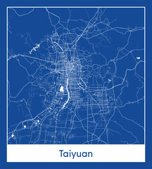Taiyuan China Asia City map blue print vector illustration