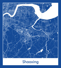 Shaoxing China Asia City map blue print vector illustration