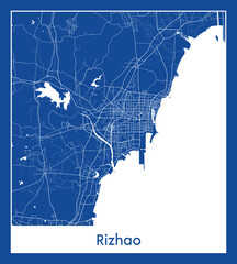 Fototapeta premium Rizhao China Asia City map blue print vector illustration