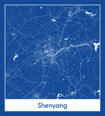 Shenyang China Asia City map blue print vector illustration