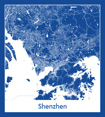 Shenzhen China Asia City map blue print vector illustration