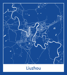 Liuzhou China Asia City map blue print vector illustration